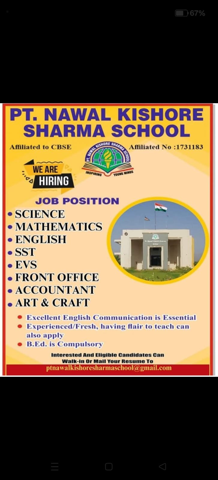 School Jobs at  Pt. Nawal Kishore Sharma School ,  Dausa